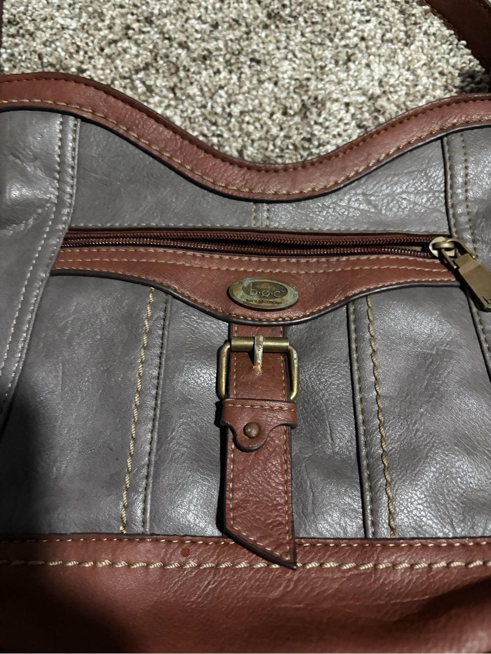 boc Gray and Brown Leather Crossbody Bag with Buckle Accent - Picture 2 of 8
